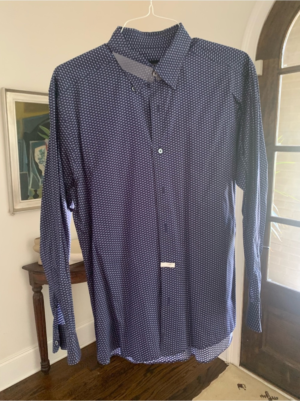 Ermenegildo Zegna Navy Micro-Pattern Dress Shirt